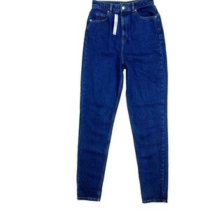 NWT Asos Mom Jeans High Rise Dark Wash Wash Blue Denim Women's Tall 28 x 38 Sz 6